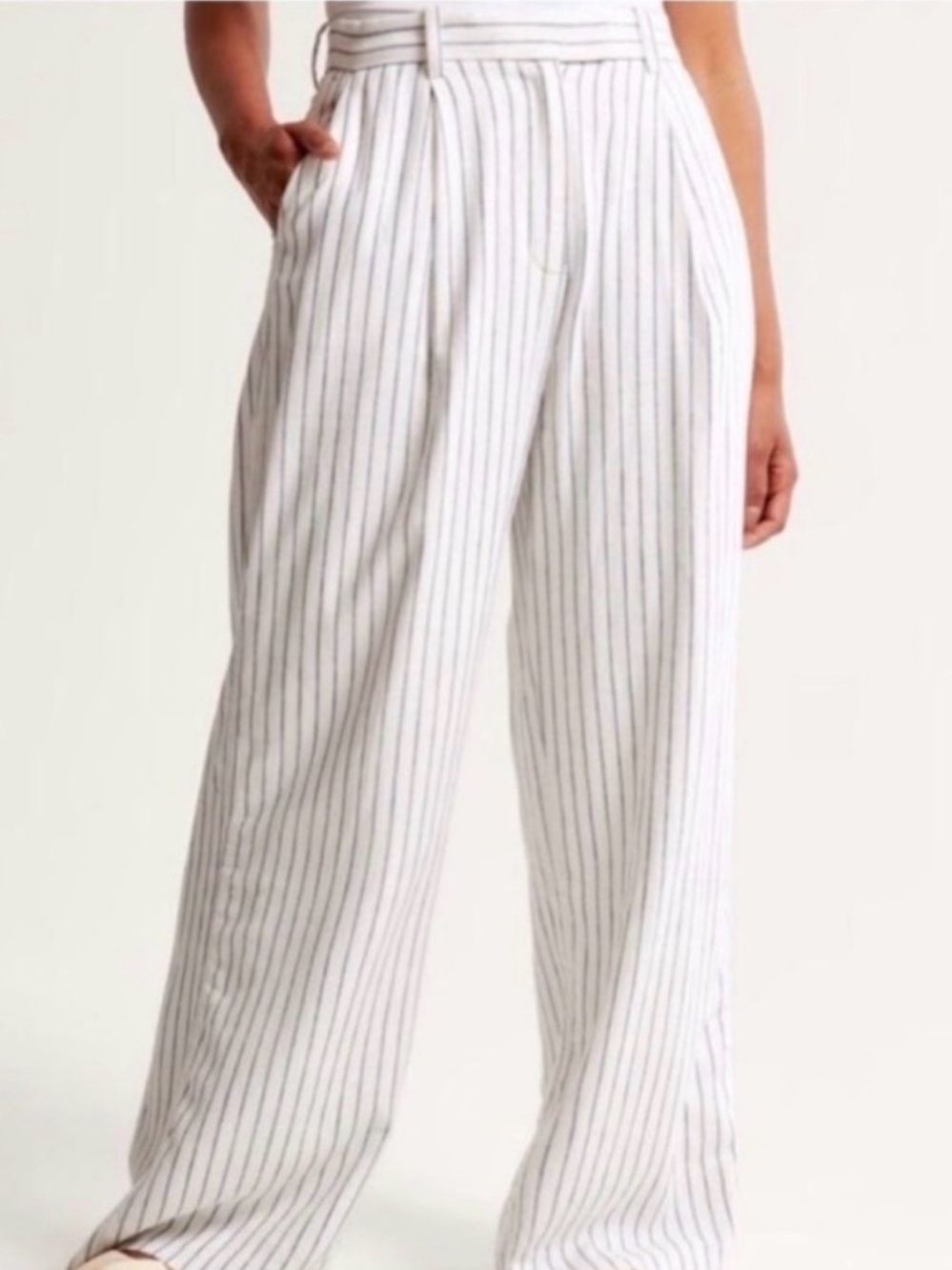 Abercrombie & Fitch high rise straight leg pinstripe linen trousers
